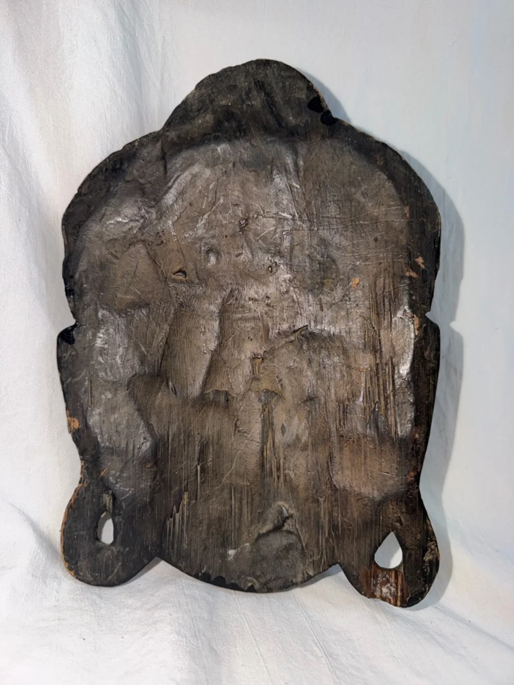 Vintage Hand Carved Wood Buddha Mask Wall Hanging Black Distressed 9.5" - Picture 5 of 6